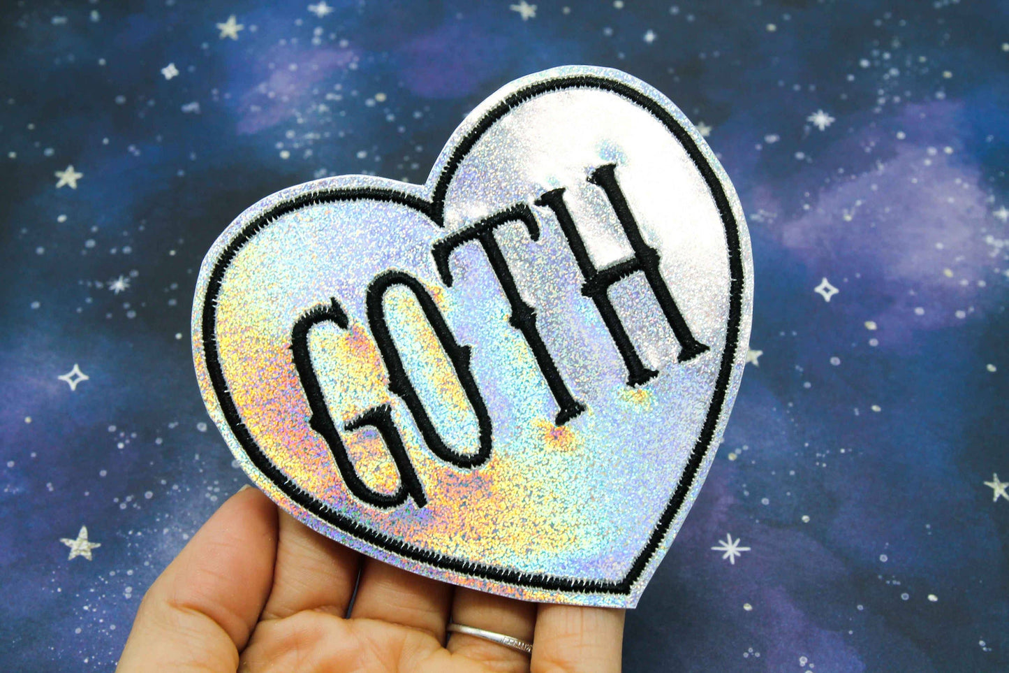 Goth Holographic Vinyl Glitter Heart Iron On Patch