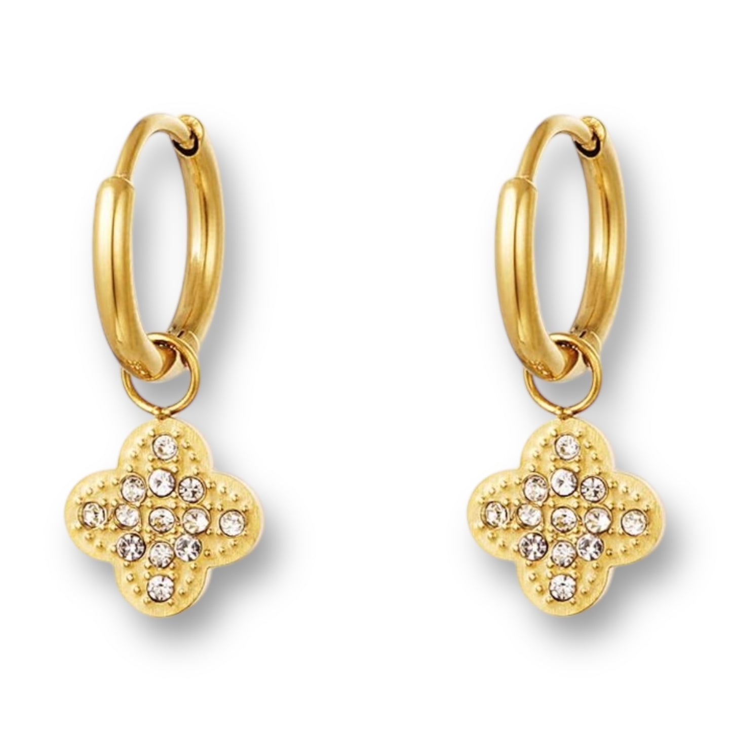 Gouden oorbellen met klaver hanger