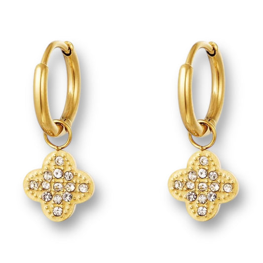 Gouden oorbellen met klaver hanger