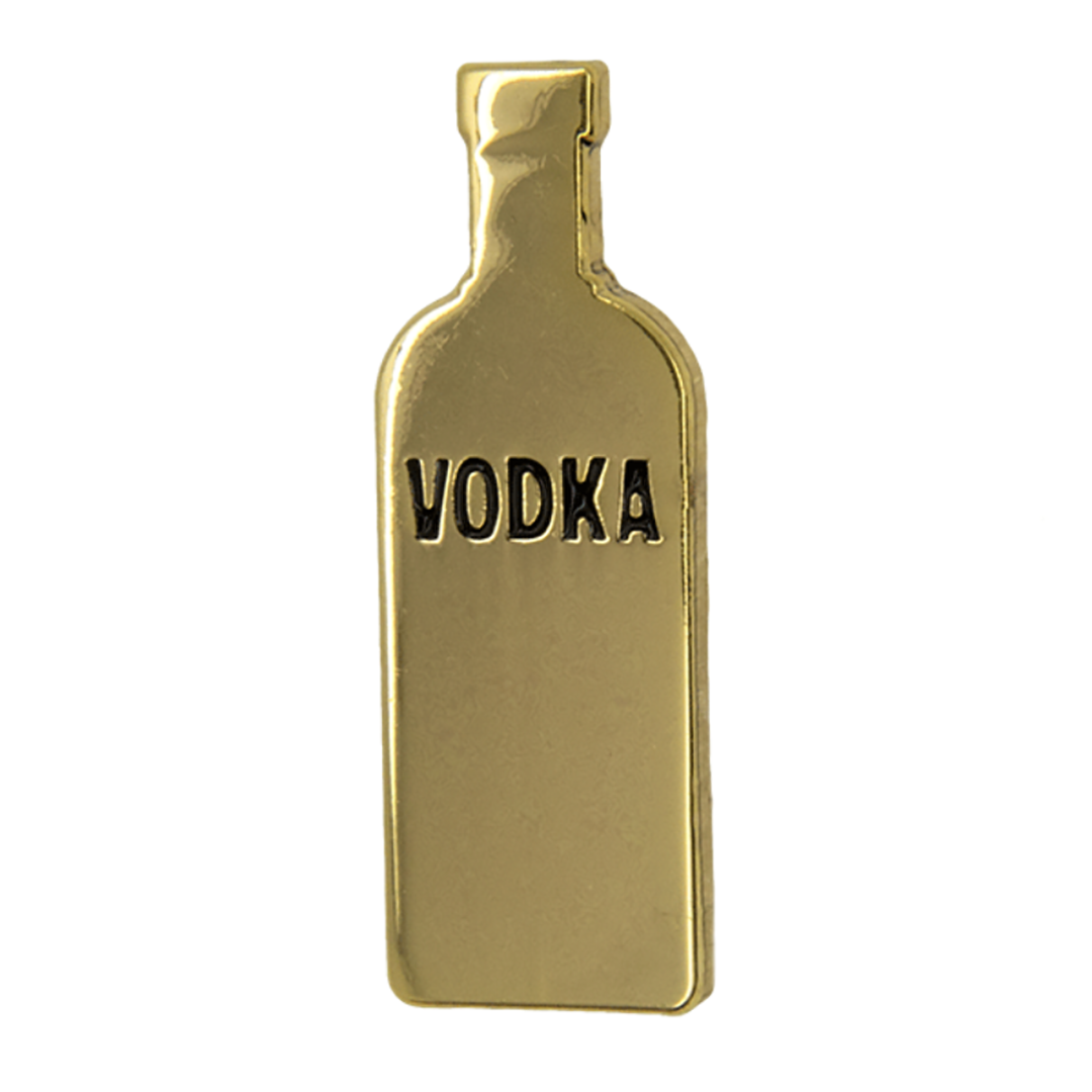 Alfiler de botella de vodka dorado