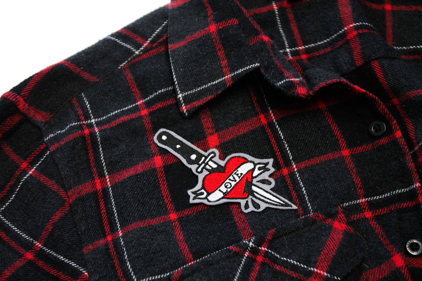 Love Hurts Knife in Heart Iron On Embroidered Patch