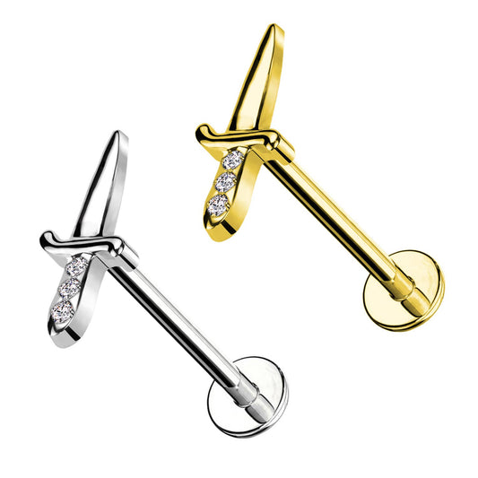 Labret Piercing zwaard met kristallen