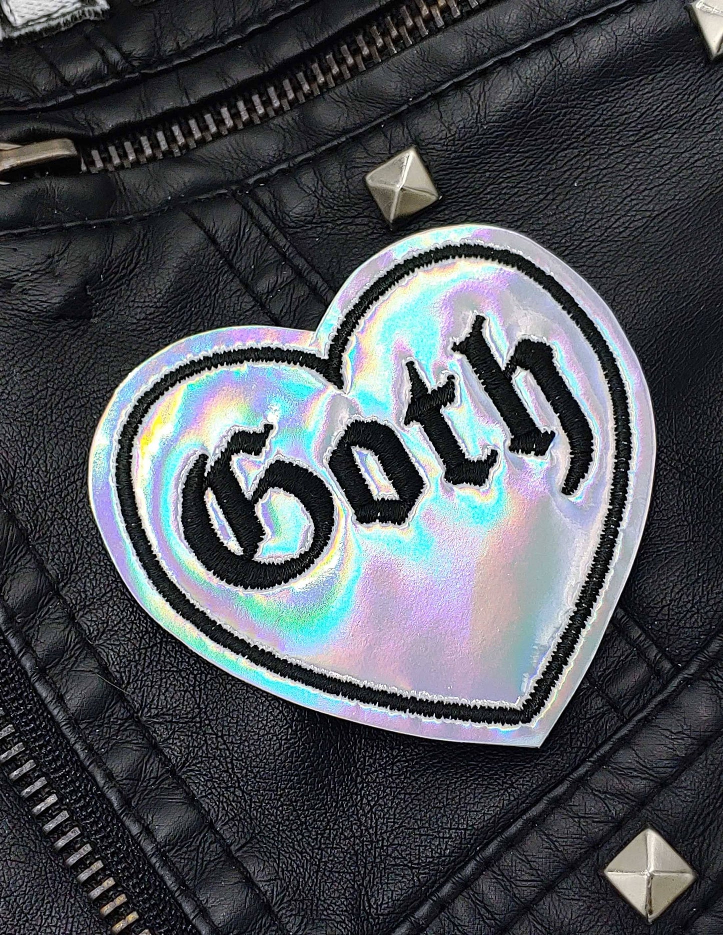 Goth Holographic Vinyl Iron On Embroidered Patch