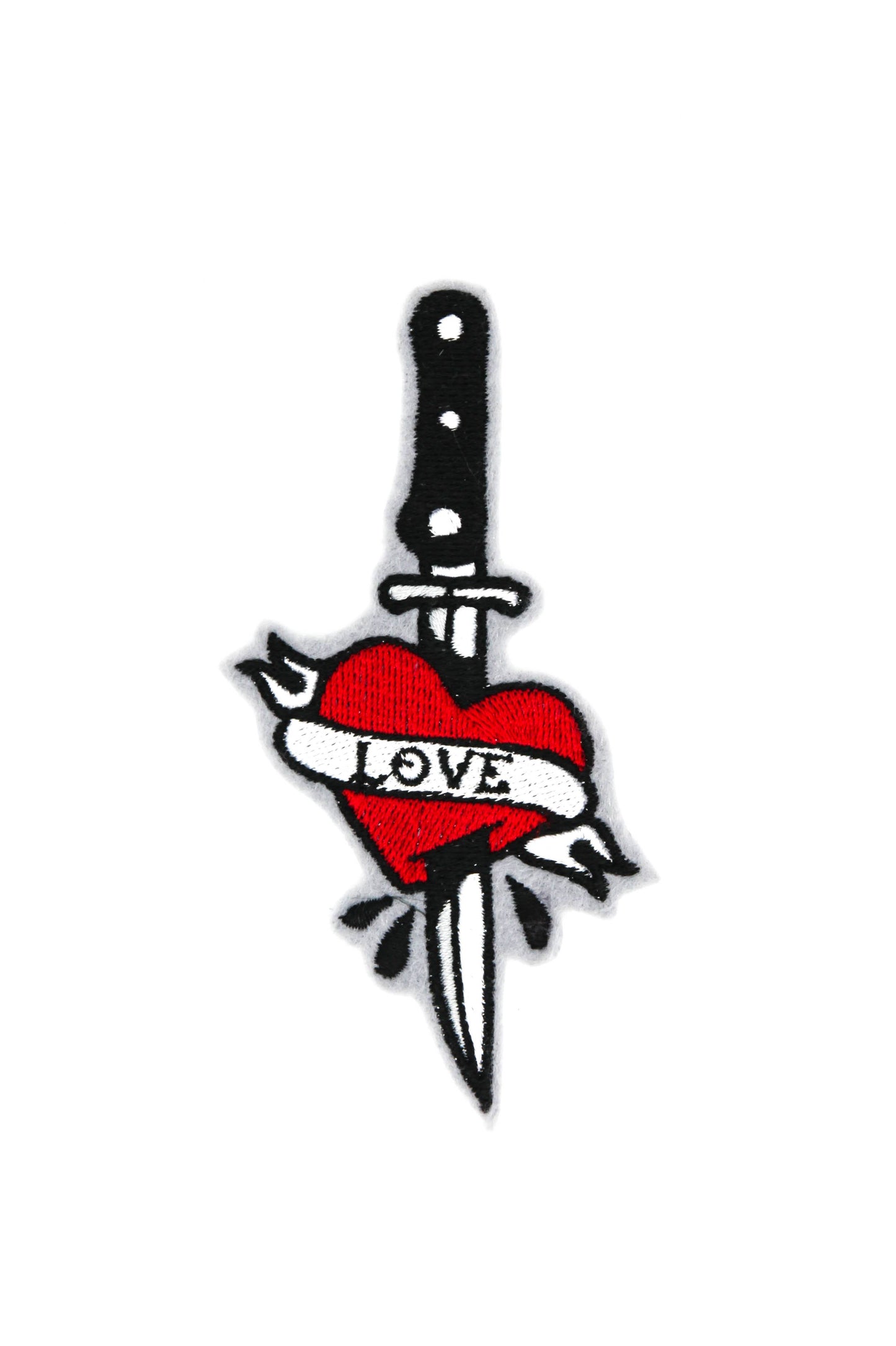 Love Hurts Knife in Heart Iron On Embroidered Patch