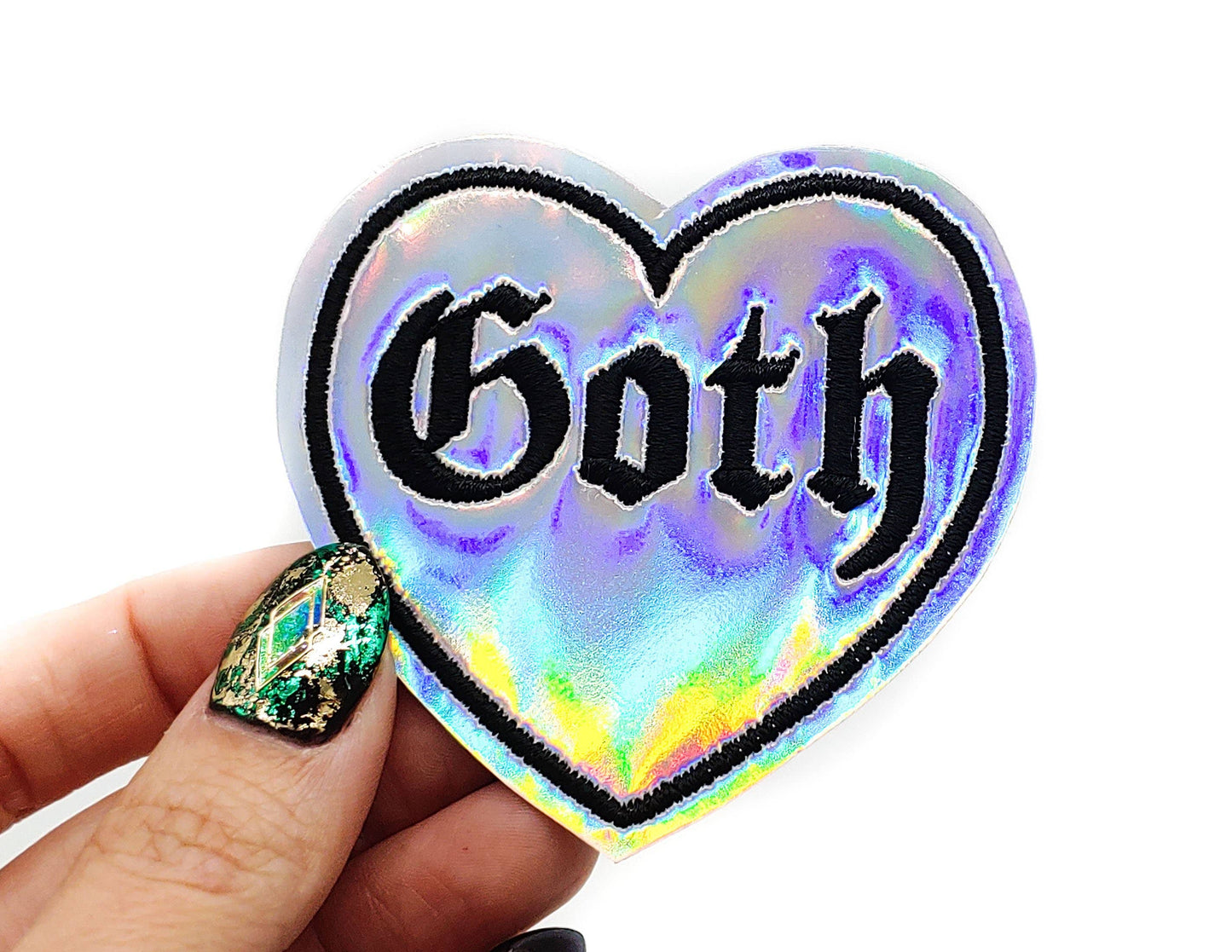 Goth Holographic Vinyl Iron On Embroidered Patch