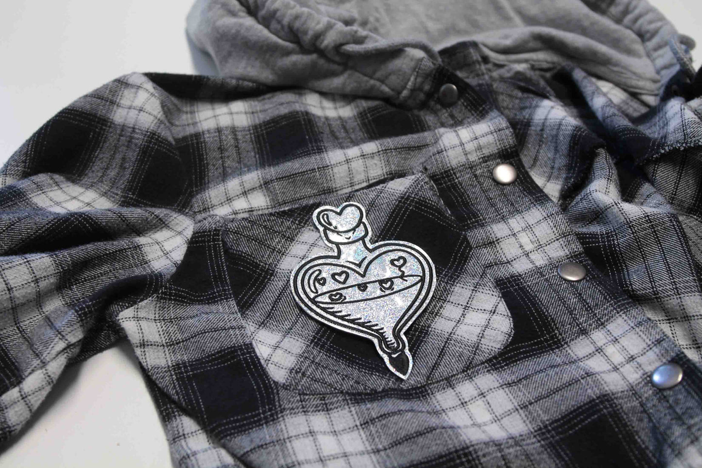 Love Potion Silver Glitter Holographic Embroidered Patch
