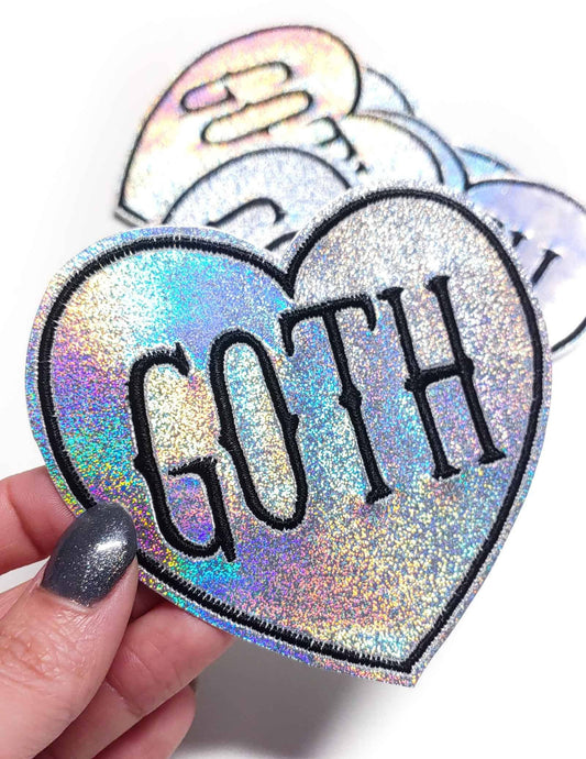 Goth Holographic Vinyl Glitter Heart Iron On Patch
