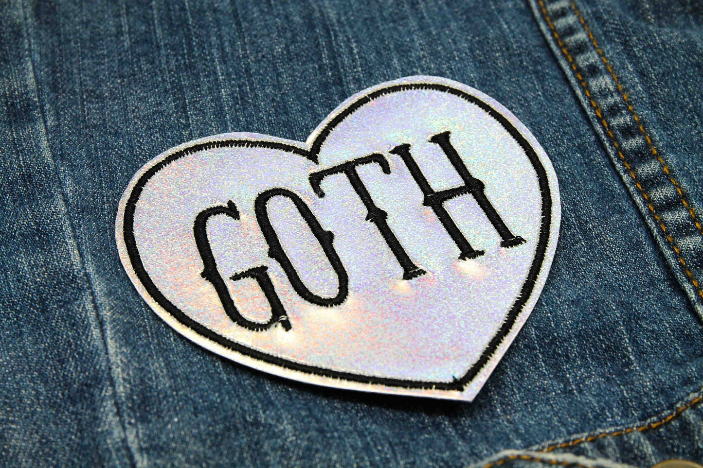 Goth Holographic Vinyl Glitter Heart Iron On Patch
