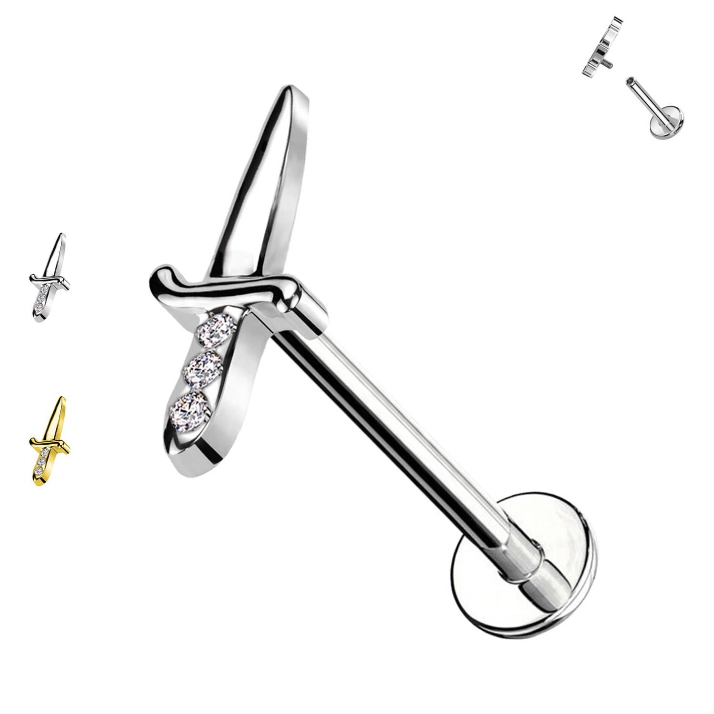 Labret Piercing zwaard met kristallen