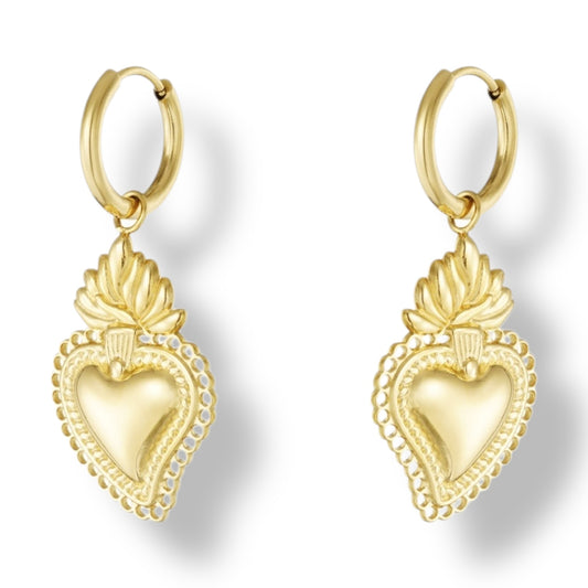 Gouden Sacred Heart Oorbellen Large
