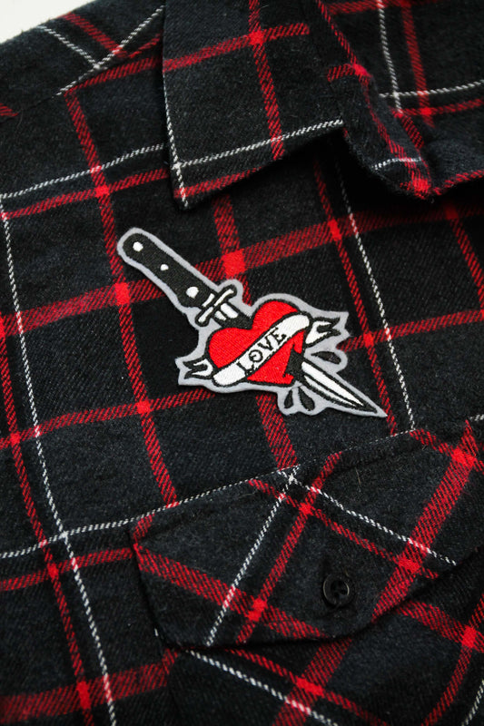 Love Hurts Knife in Heart Iron On Embroidered Patch