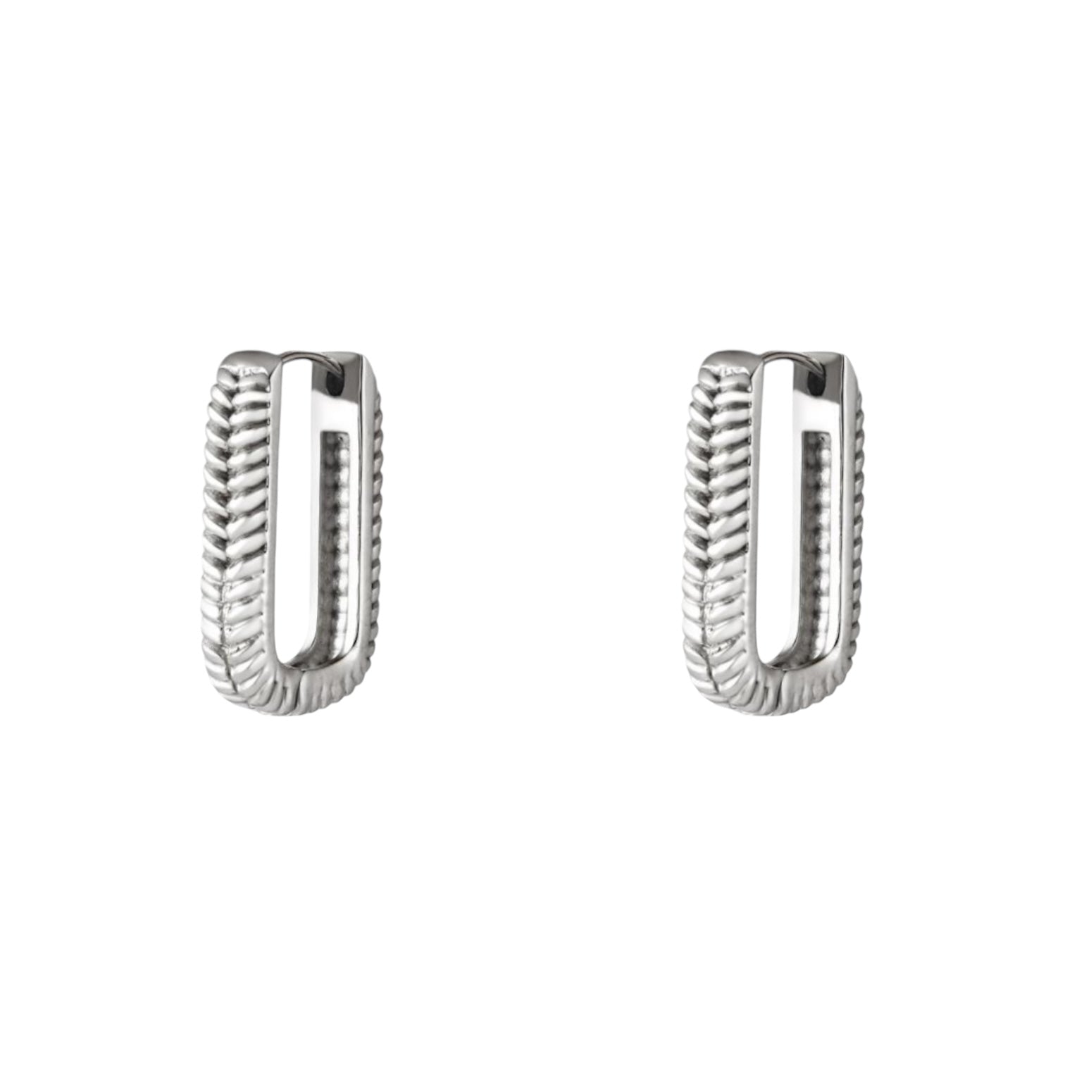 Silver rectangular earrings with design