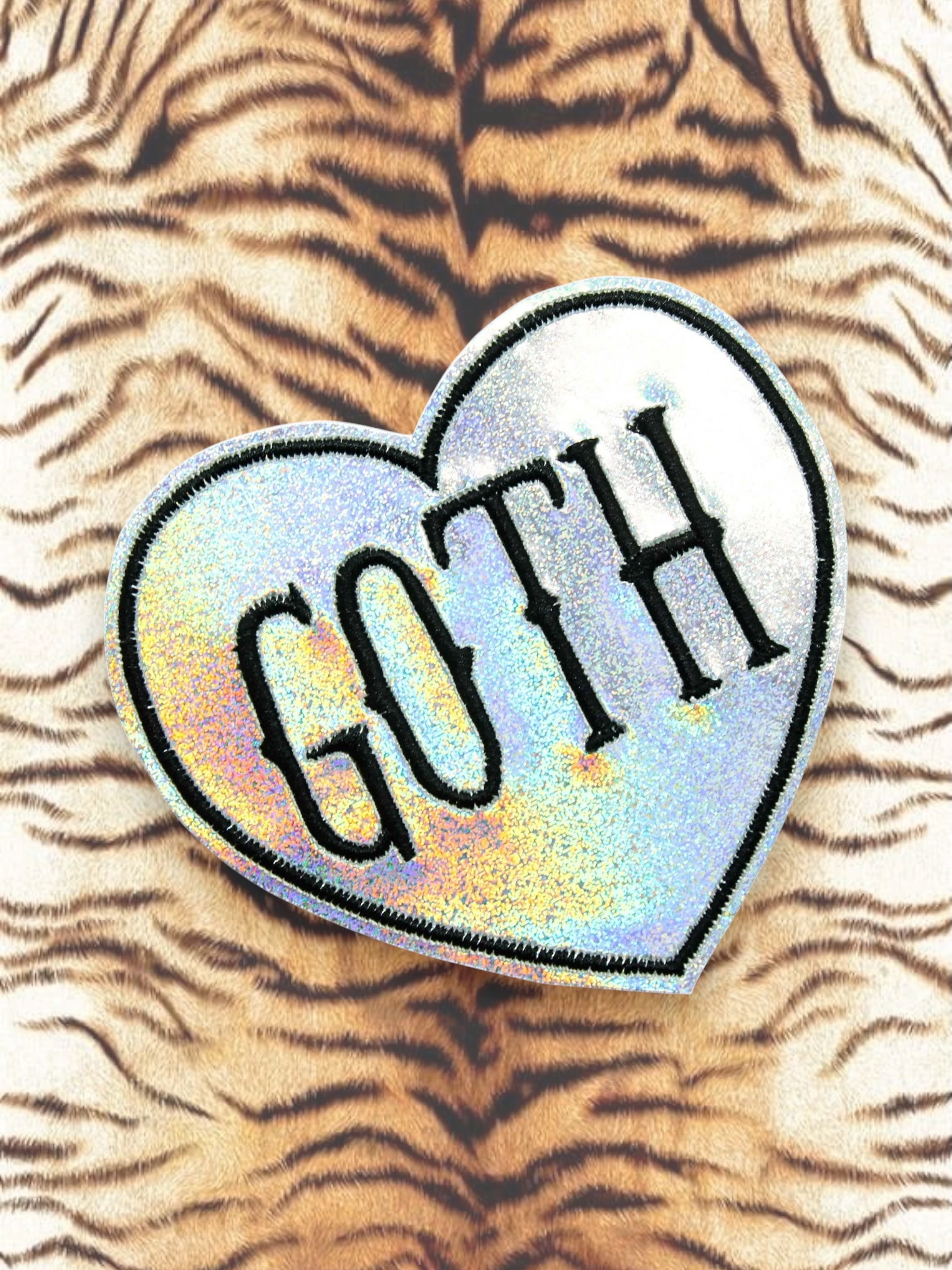 Goth Holographic Vinyl Glitter Heart Iron On Patch
