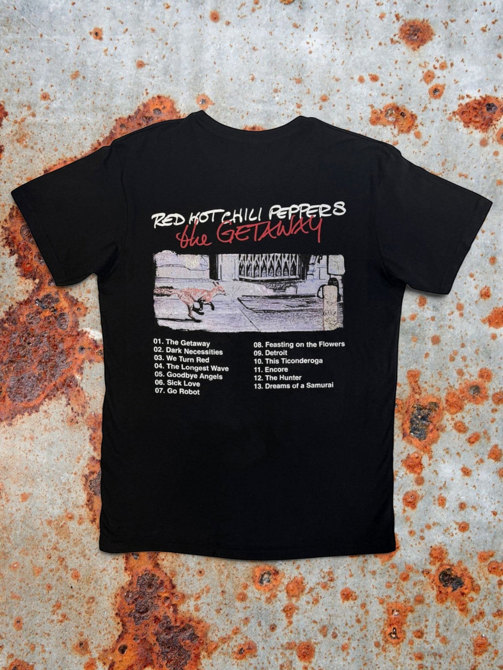 Red Hot Chili Peppers Premium Carbon T‑Shirt – The Getaway Tracklist (100% Algodón Peinado, Acabado Premium Suave al Tacto)
