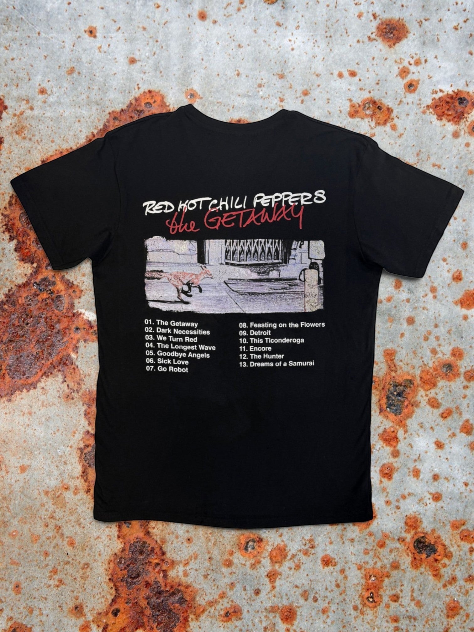 Red Hot Chili Peppers Premium Carbon T‑Shirt – The Getaway Tracklist (100% Algodón Peinado, Acabado Premium Suave al Tacto)