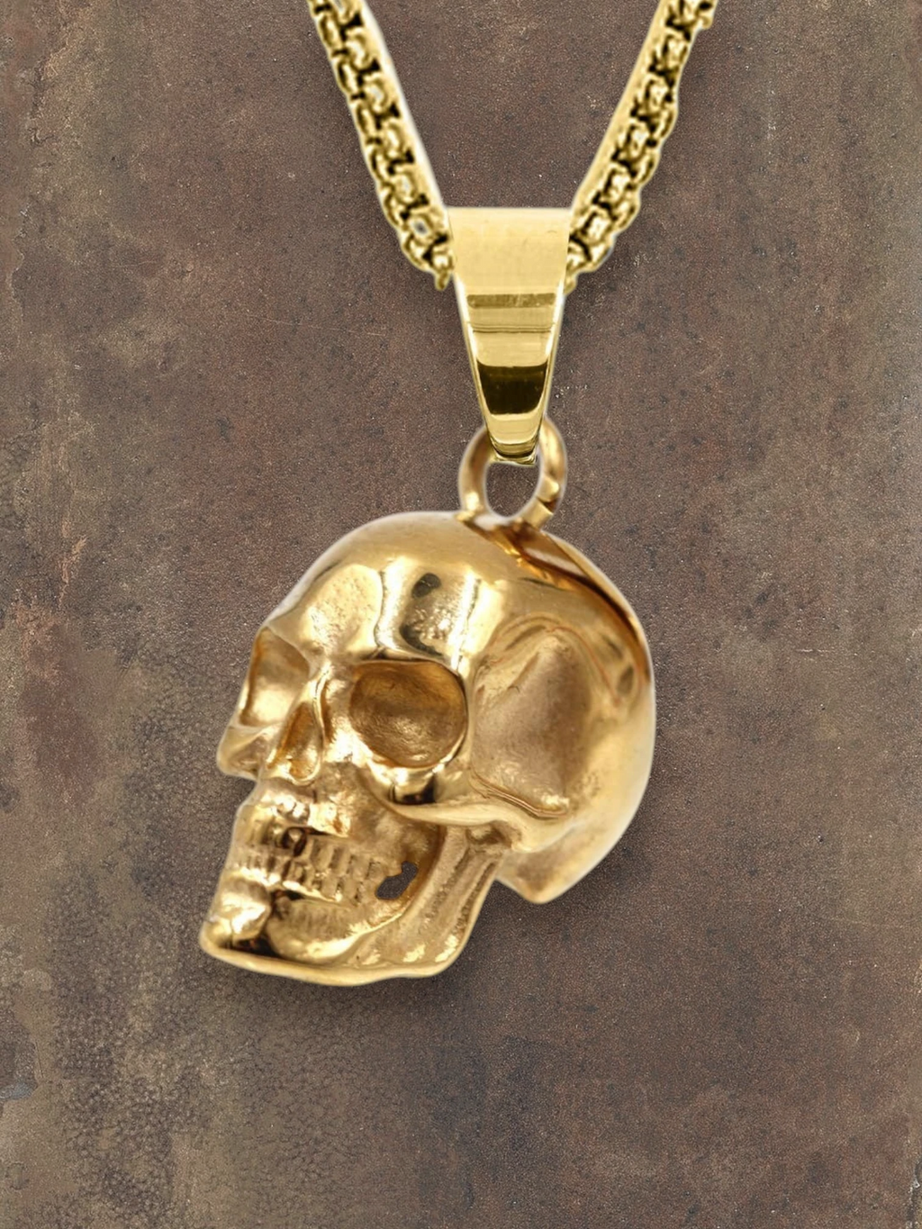 WILDSIDE gold-tone polished 316L stainless steel skull pendant, 12mm x 20mm.
