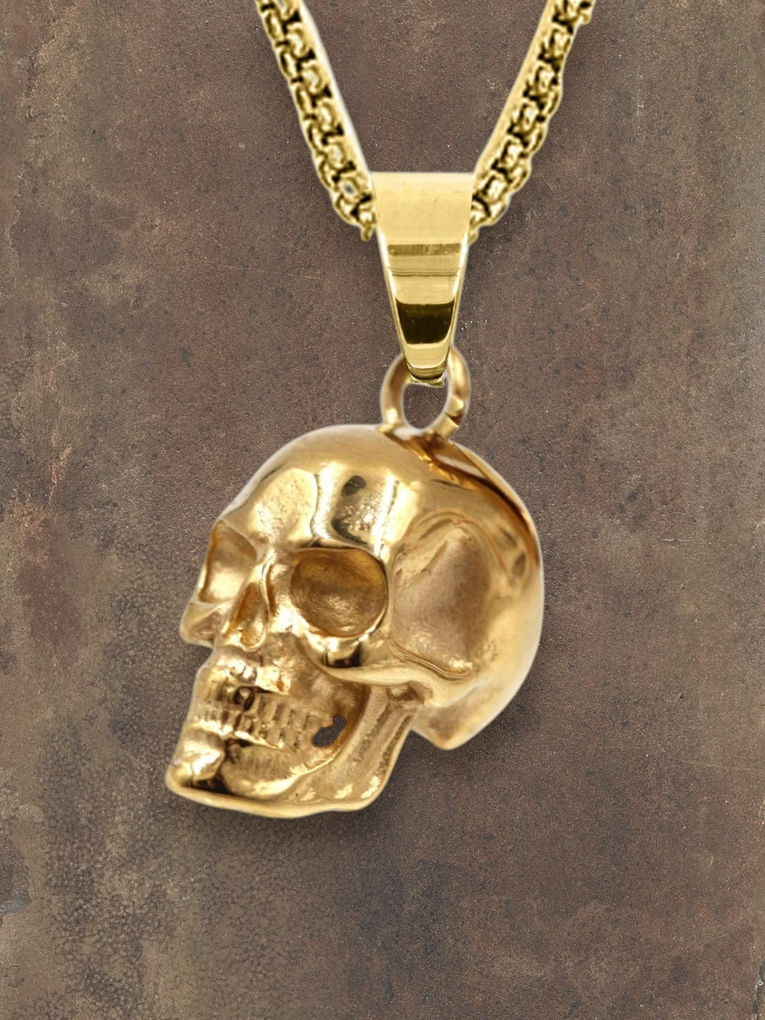 WILDSIDE gold-tone polished 316L stainless steel skull pendant, 12mm x 20mm.