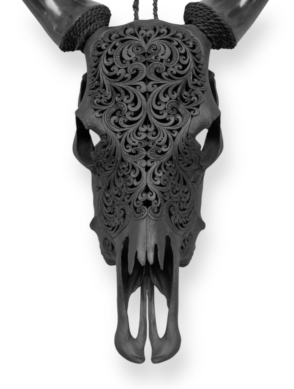 Hand carved cow skull