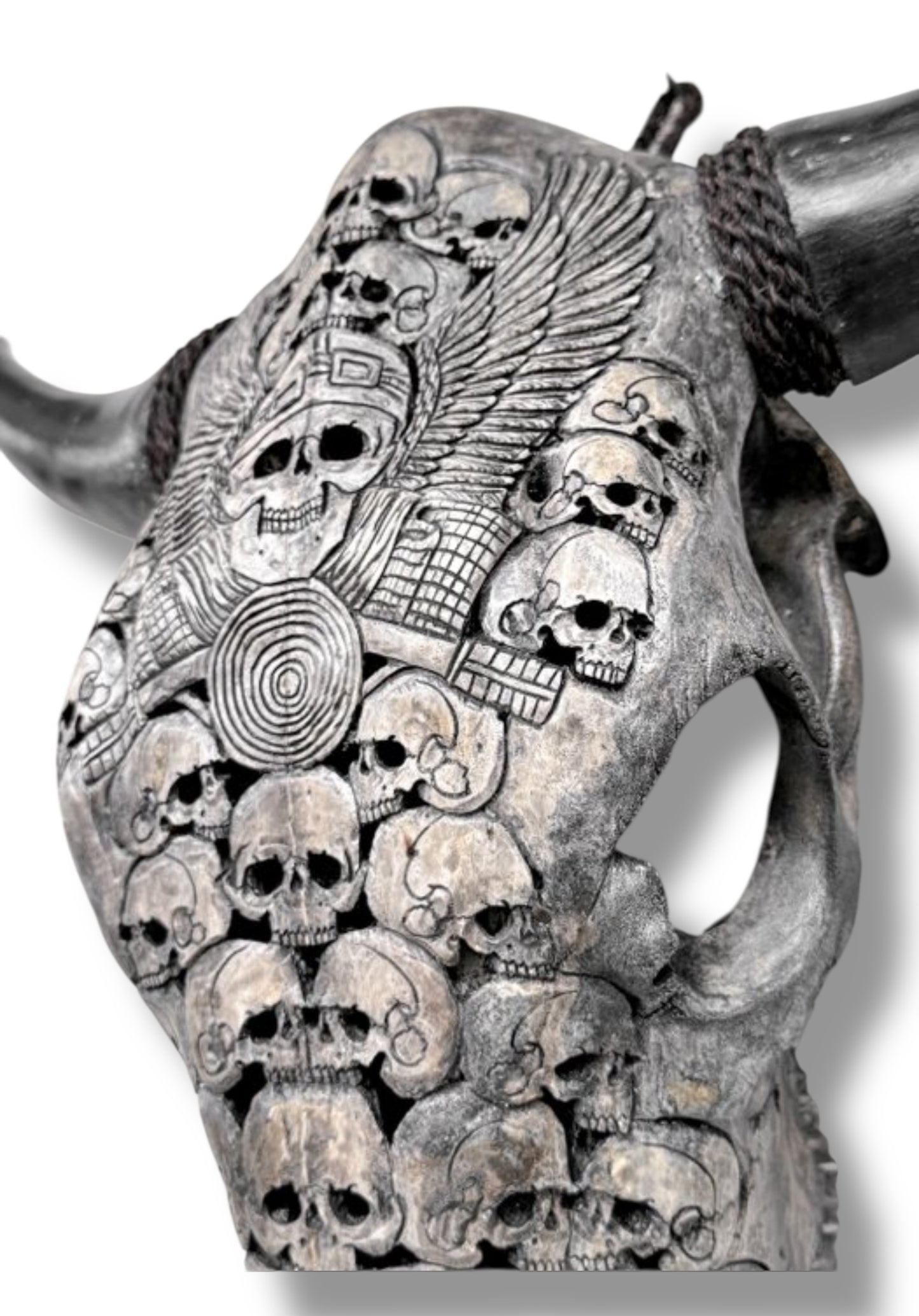 Handgesneden  Stieren Schedel met skulls