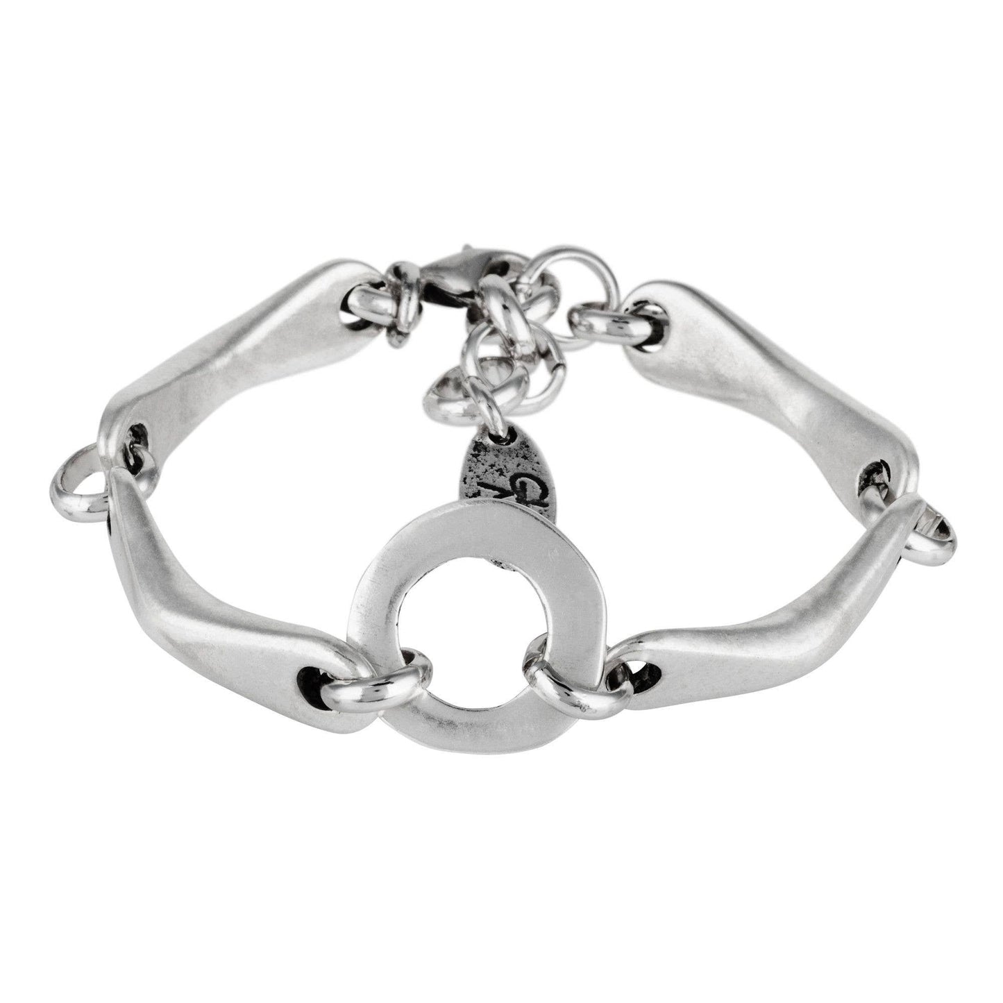 Silver bracelet with modular links and central ring