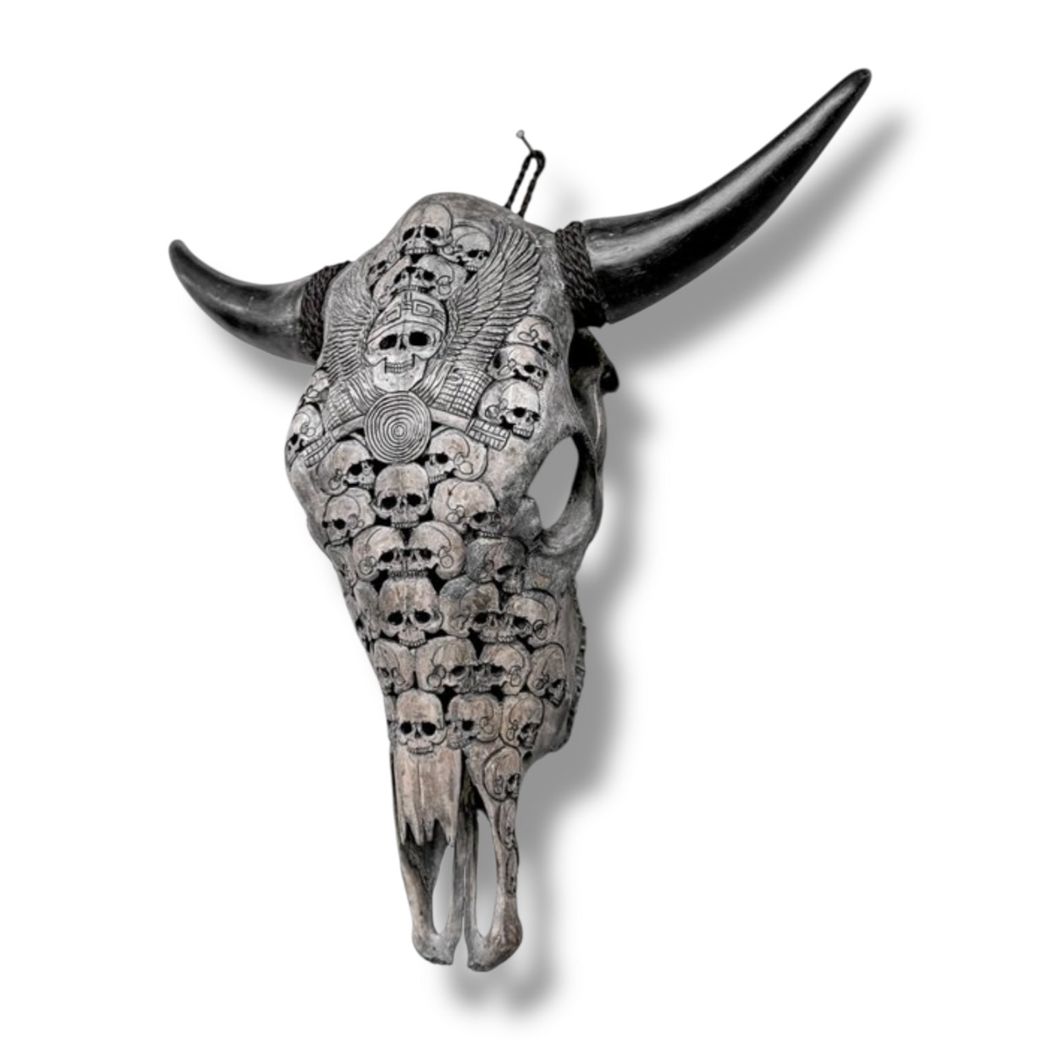 Handgesneden  Stieren Schedel met skulls