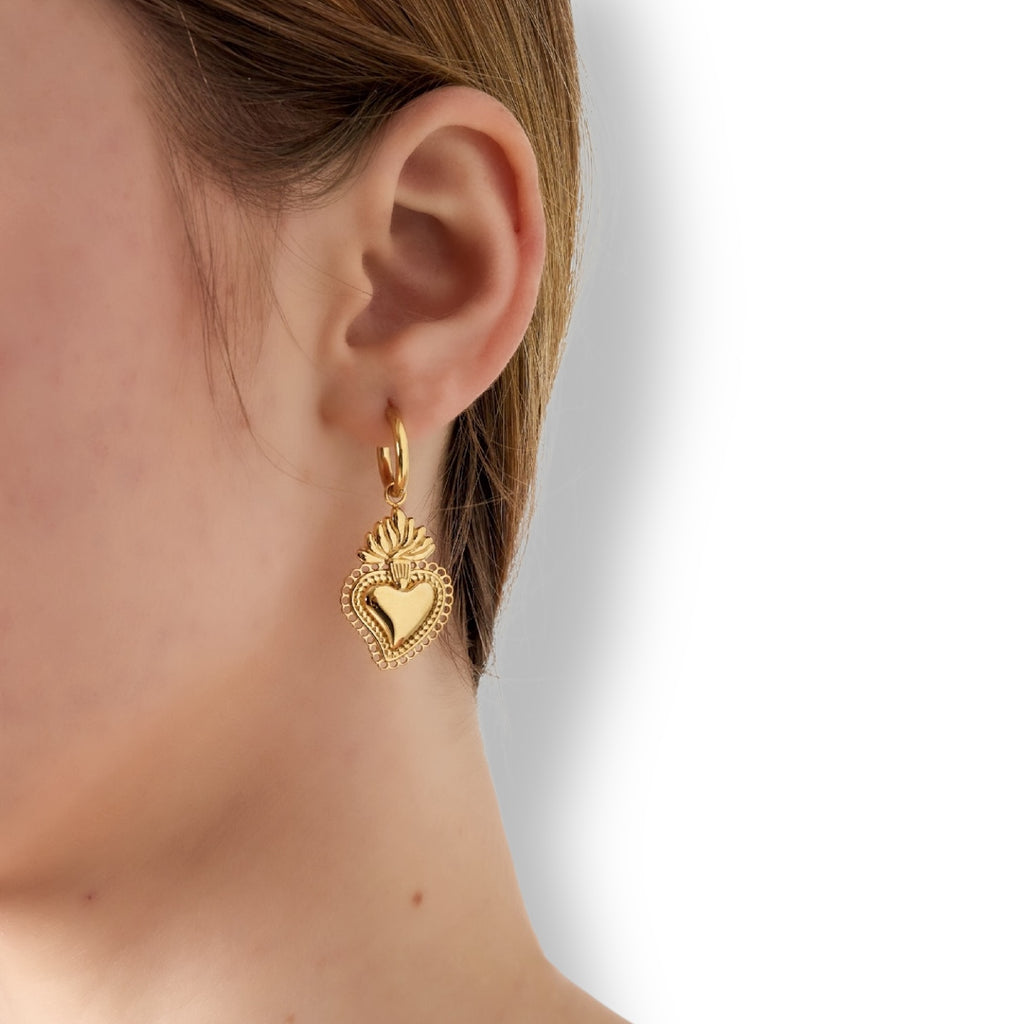 Gouden Sacred Heart Oorbellen Large