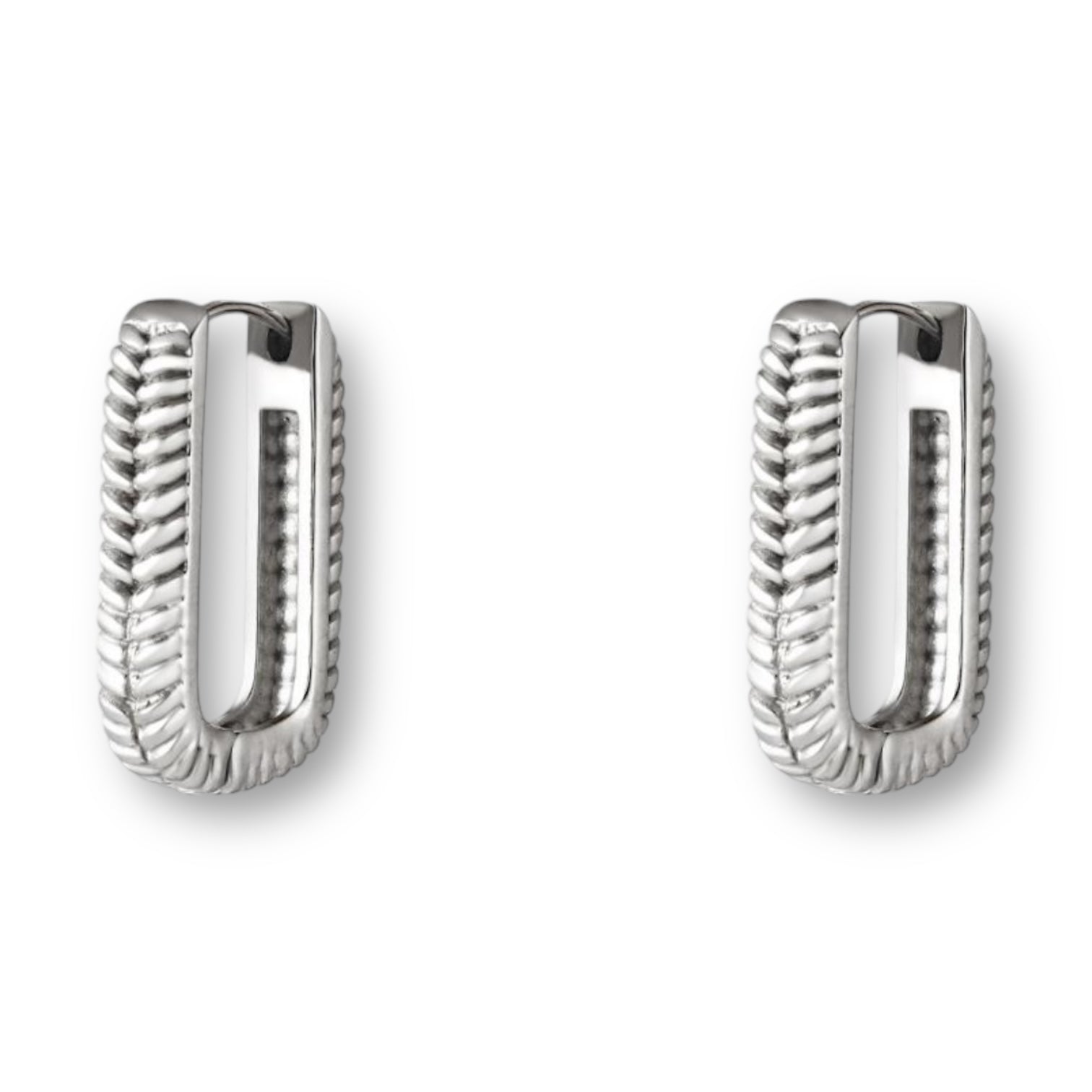 Silver rectangular earrings with design