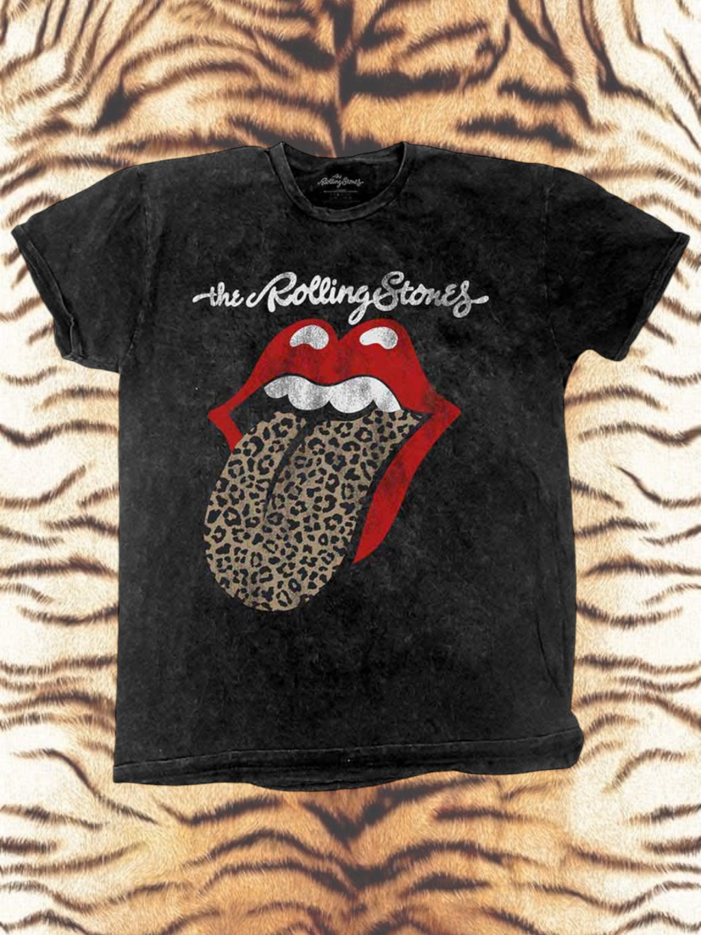 The Rolling Stones Unisex T-Shirt: Leopard Tongue (Black) (Wash Collection)