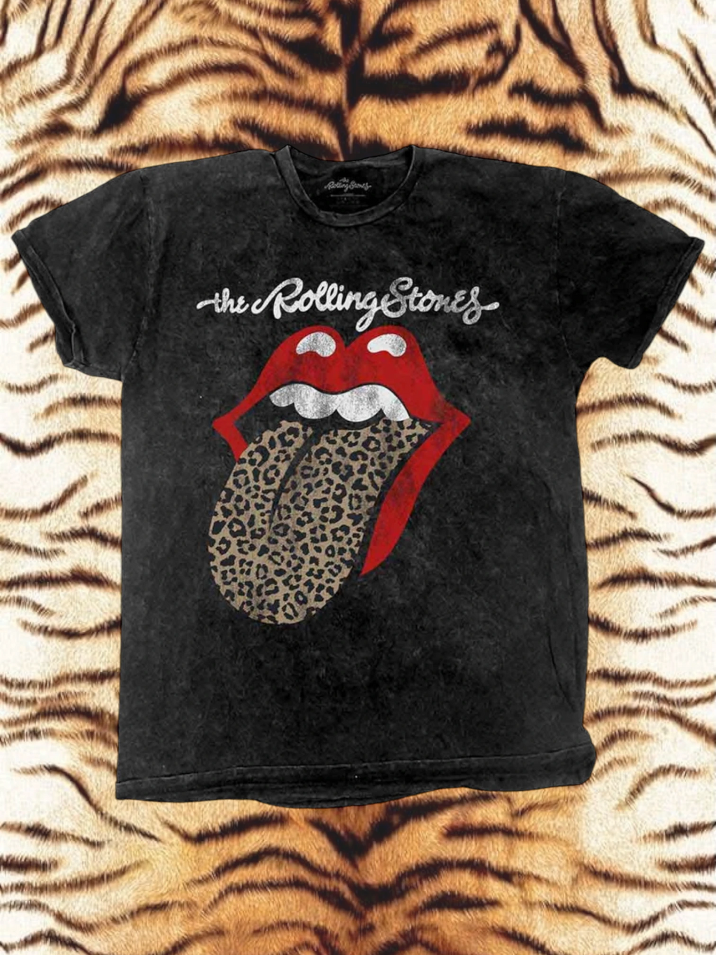 The Rolling Stones Unisex T-Shirt: Leopard Tongue (Black) (Wash Collection)