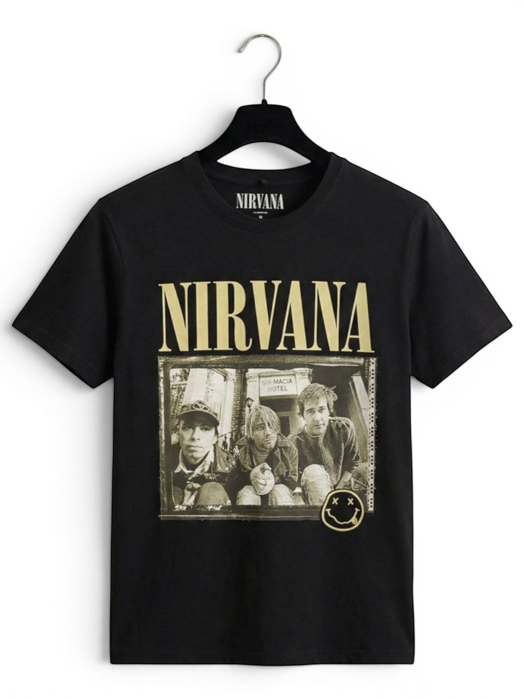 Nirvana Premium Carbon T-Shirt – Nevermind ’91 Hotel Photo (100% Combed Cotton, Premium Soft-Touch Finish)