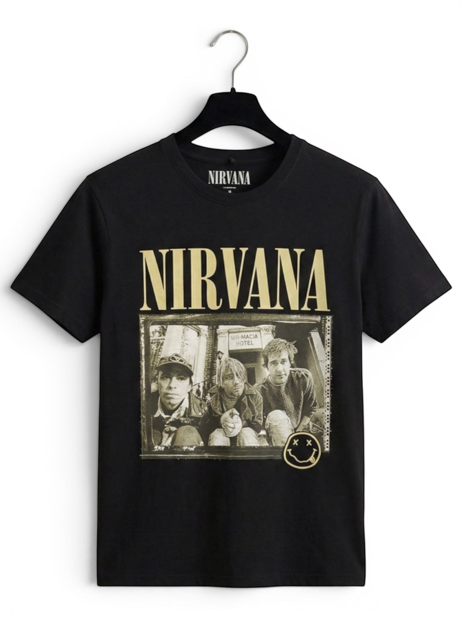 Nirvana Premium Carbon T-Shirt – Nevermind ’91 Hotel Photo (100% Combed Cotton, Premium Soft-Touch Finish)