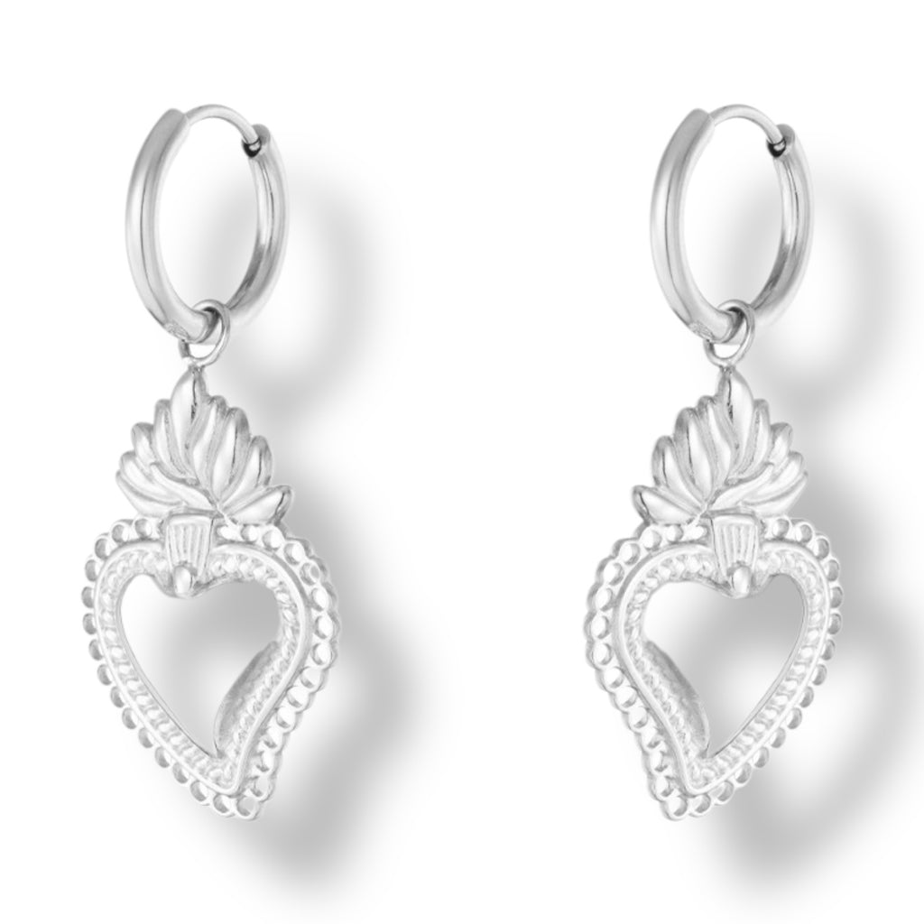 Zilveren Sacred Heart Oorbellen Large