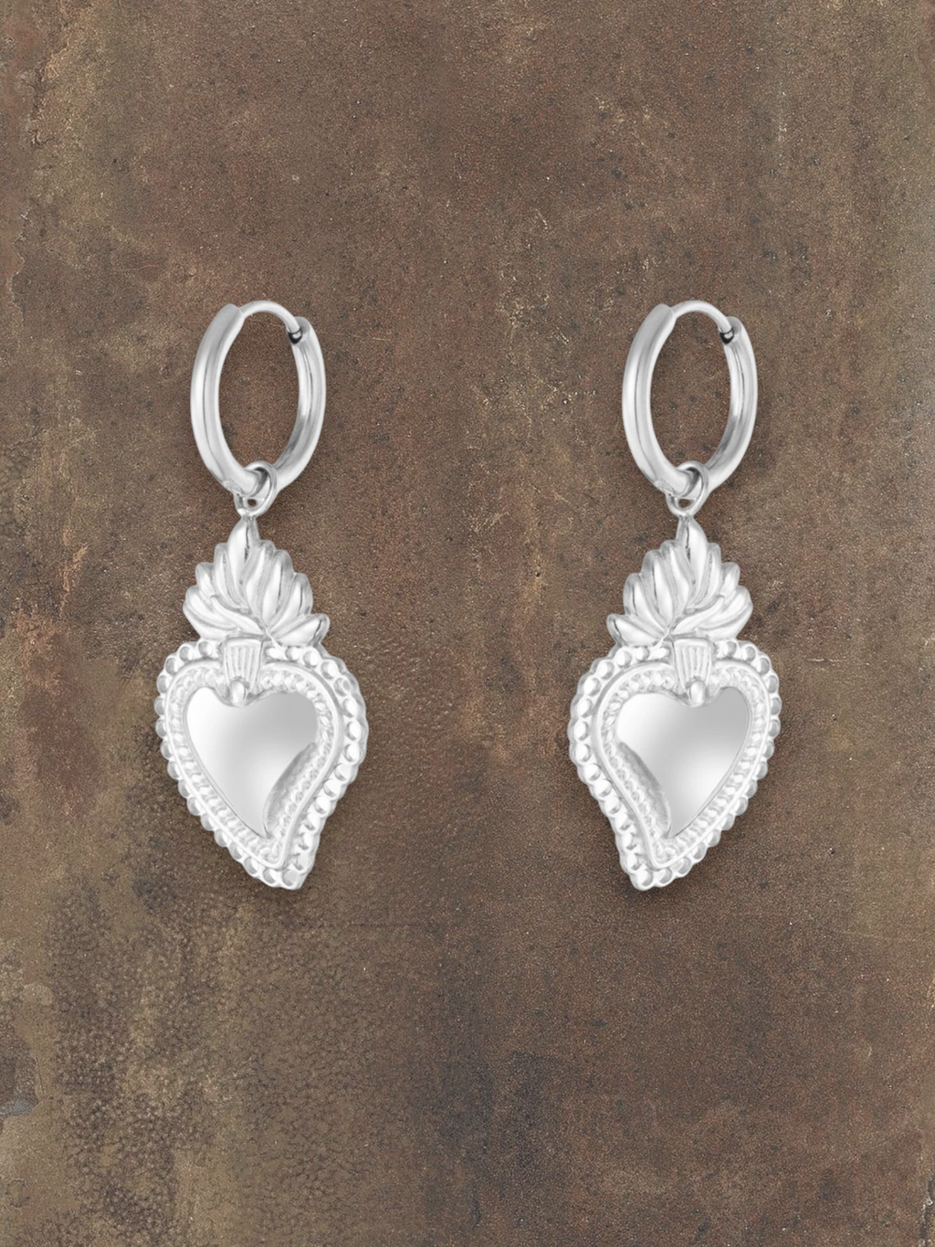 Zilveren Sacred Heart Oorbellen Large