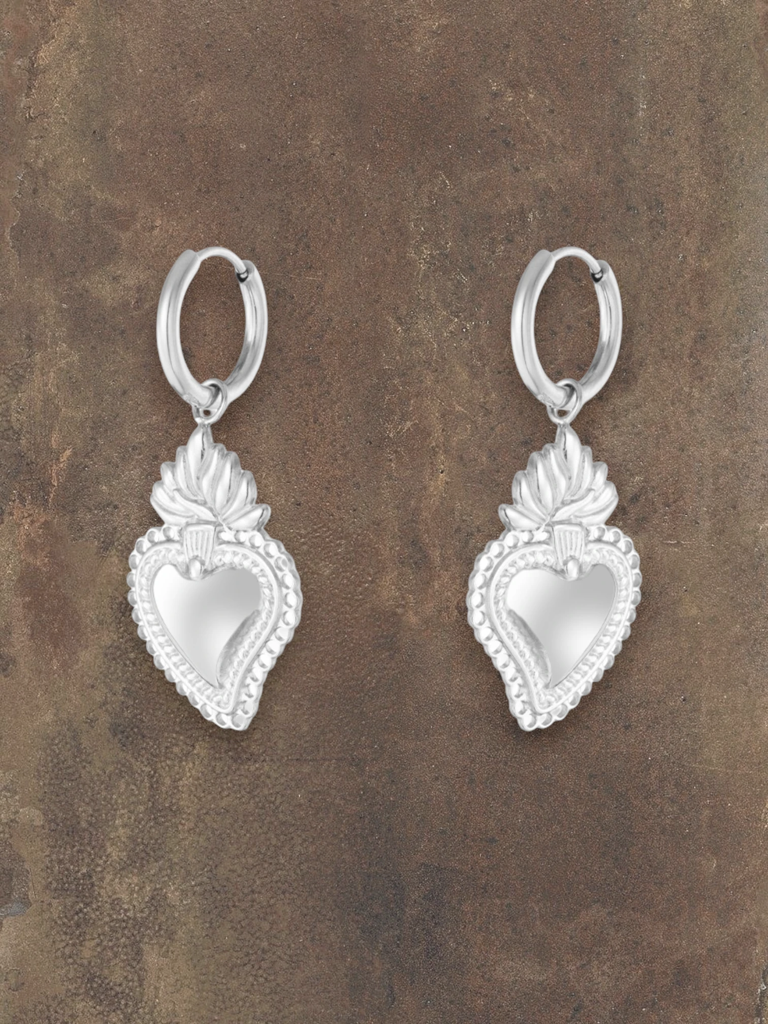 Zilveren Sacred Heart Oorbellen Large