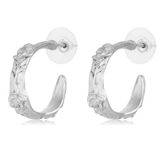 Silver hoop earring Filigree Flowers and Leaves
