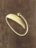 WILDSIDE polished brass open cuff bracelet with a detailed leaf design and adjustable fit.