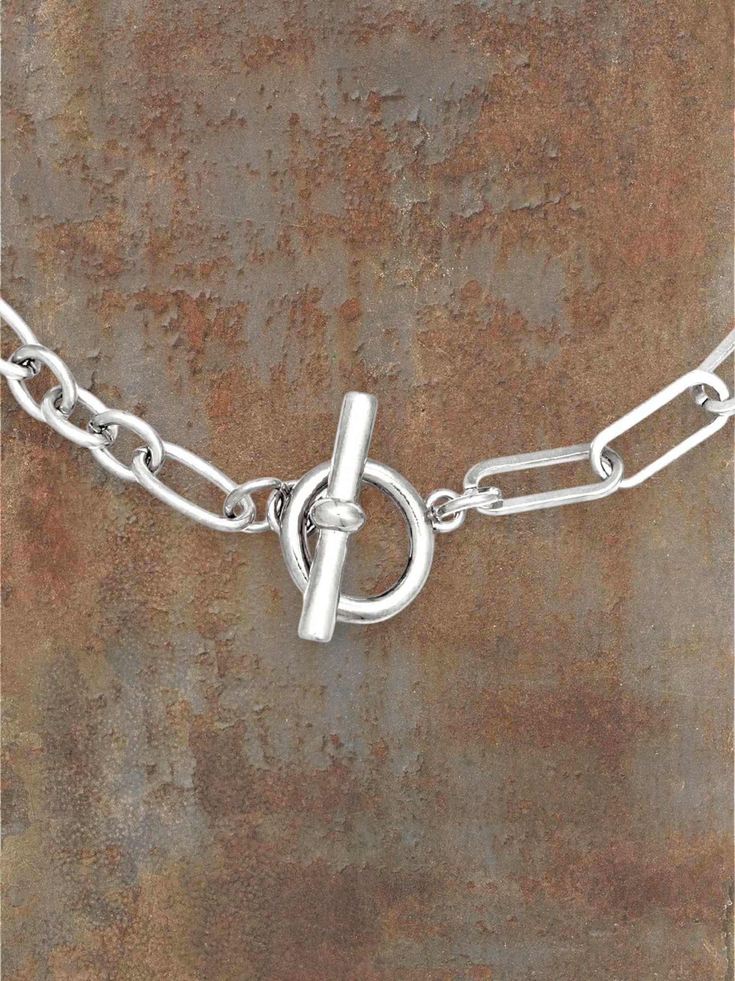 WILDSIDE silver stainless steel chain necklace with toggle clasp, water-resistant and durable for everyday wear.