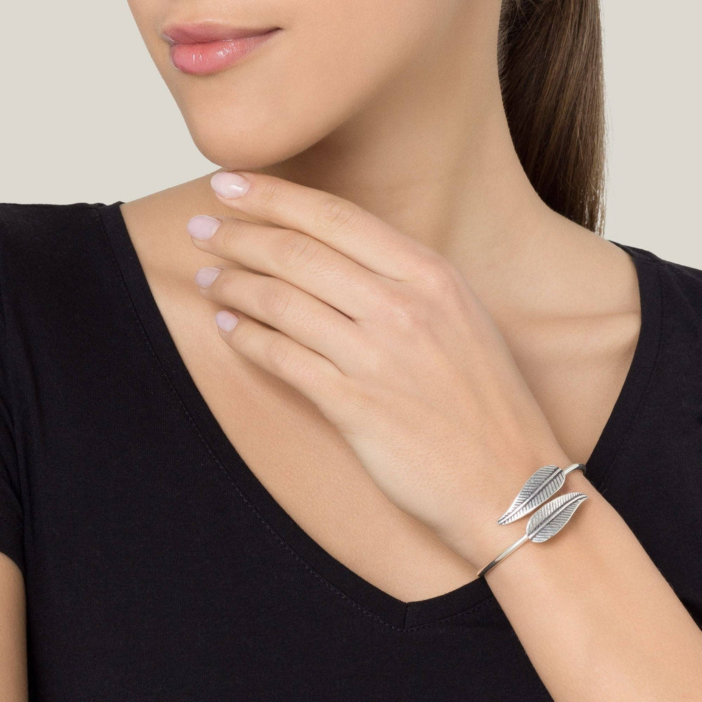 Silver plated feather hoop bracelet