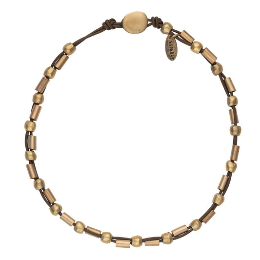 Multibeads zamak gold plated leather necklace 40cm