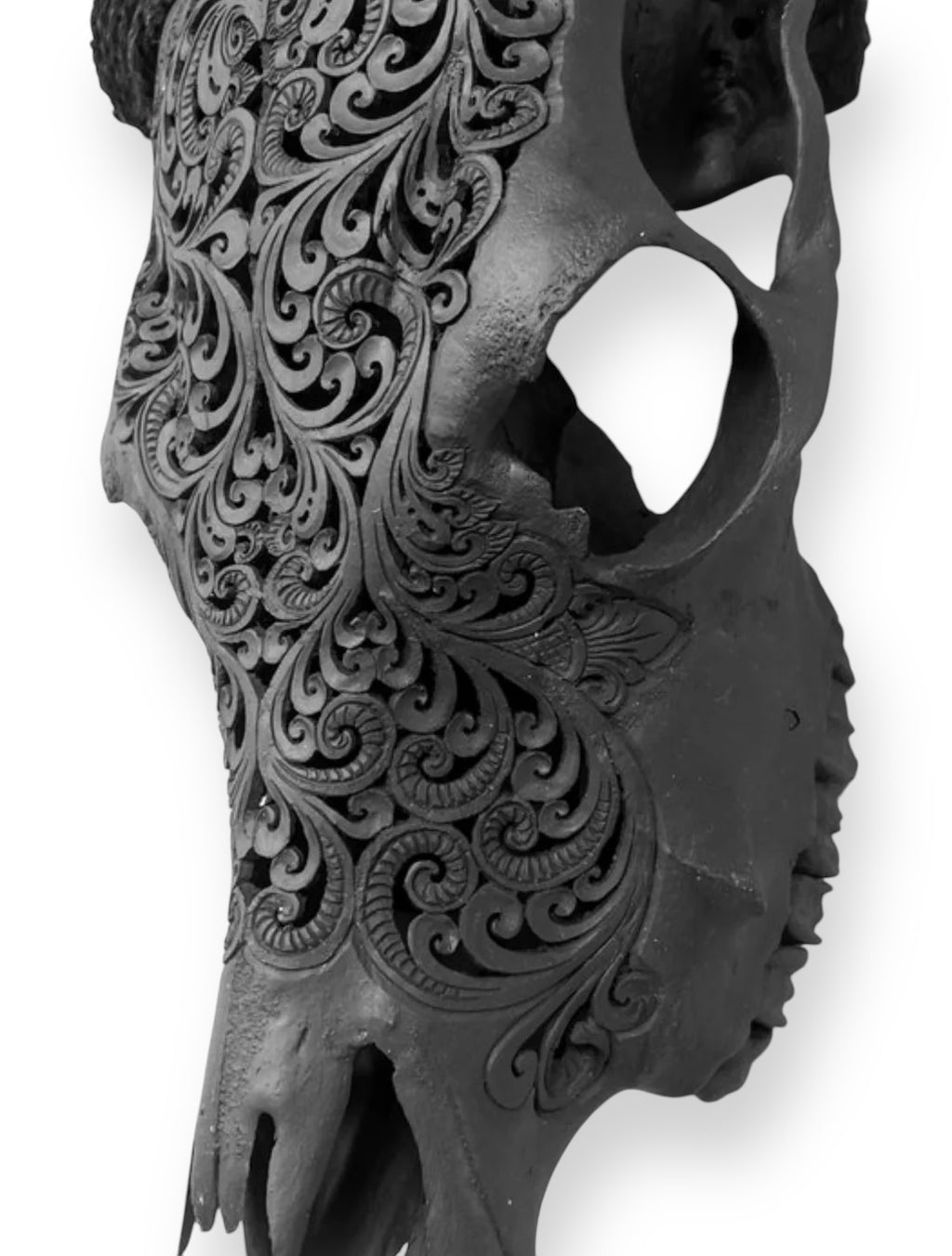 Hand carved cow skull