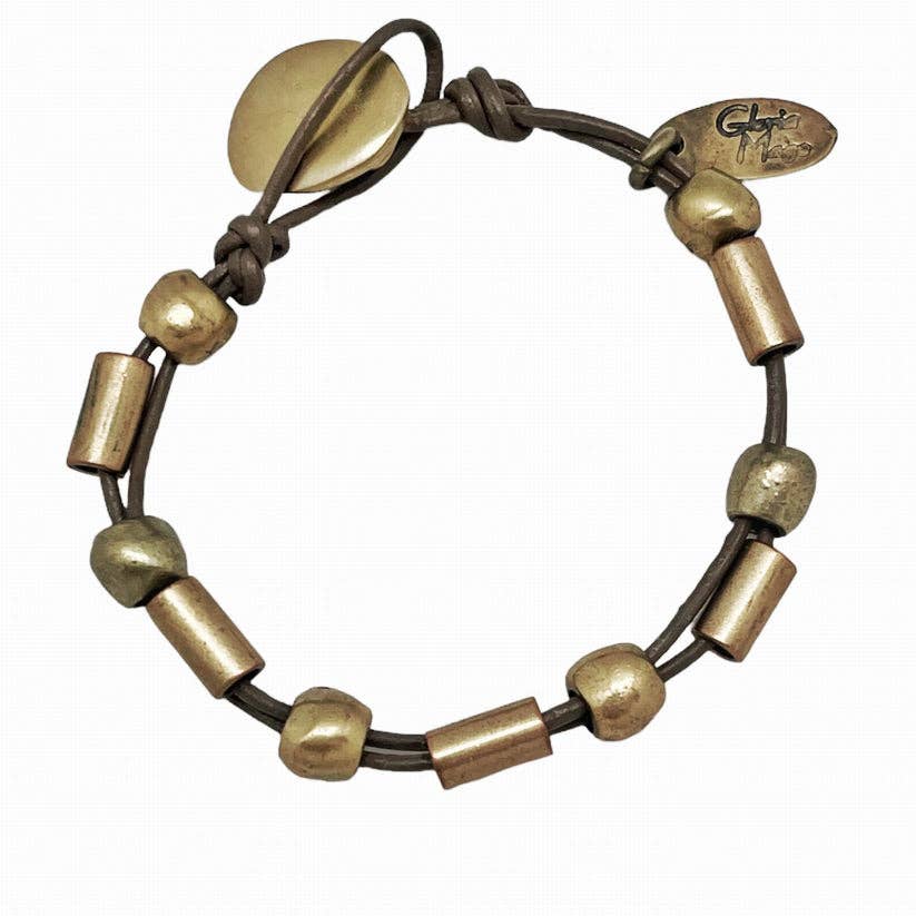 Brown leather bracelet with gold details