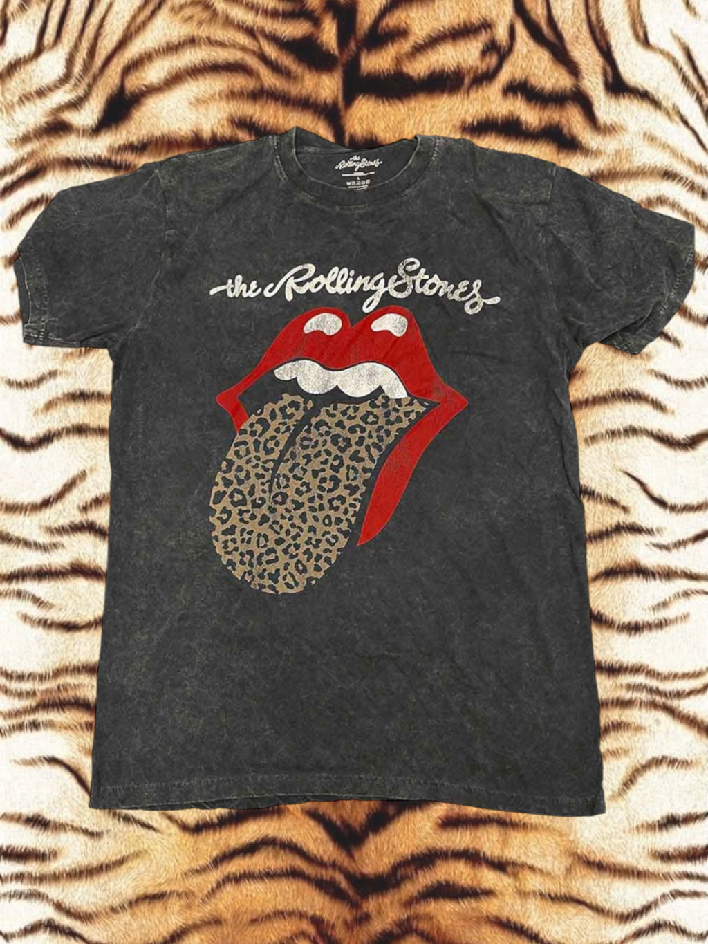 The Rolling Stones Unisex T-Shirt: Leopard Tongue (Black) (Wash Collection)
