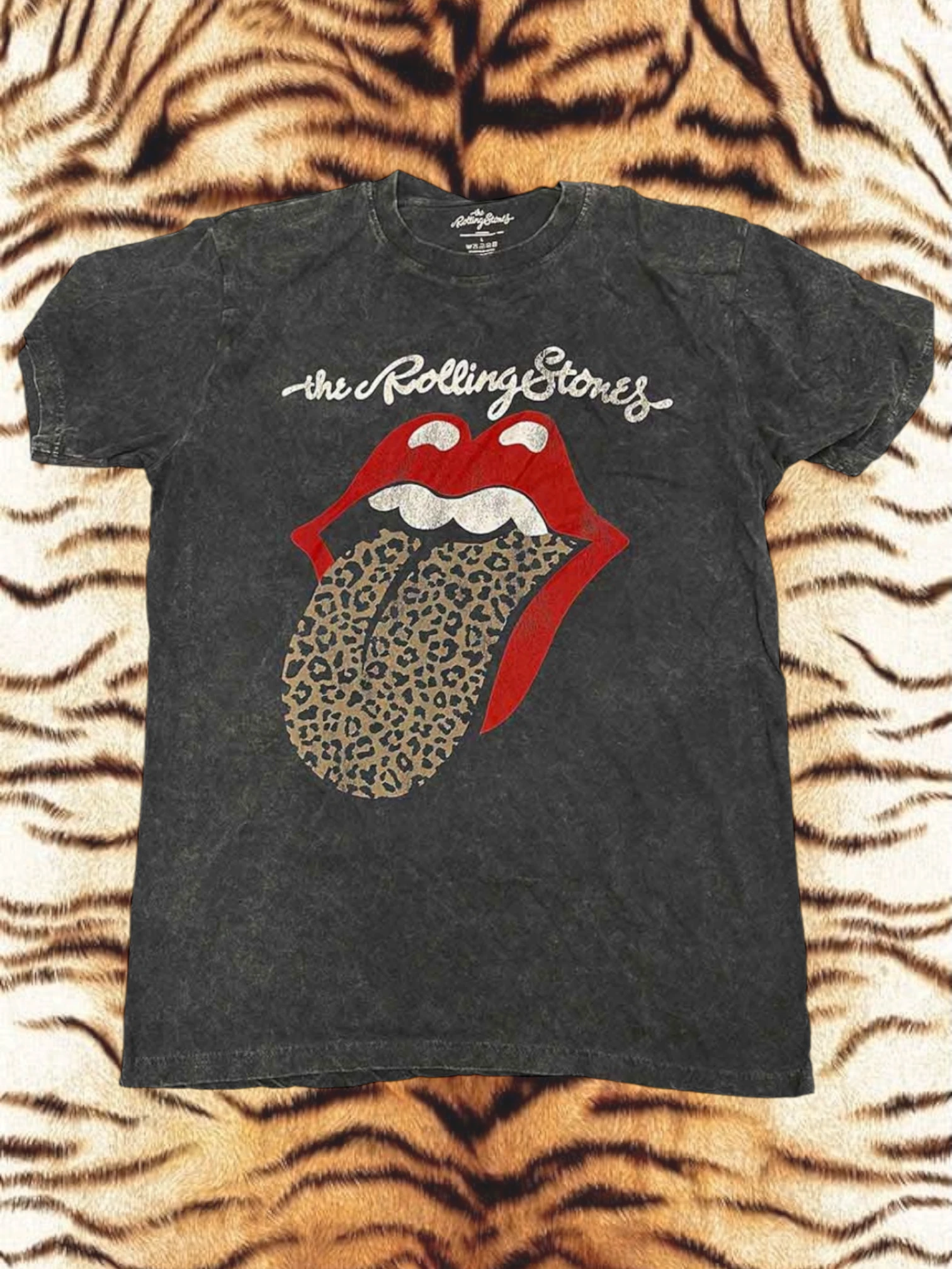 The Rolling Stones Unisex T-Shirt: Leopard Tongue (Black) (Wash Collection)