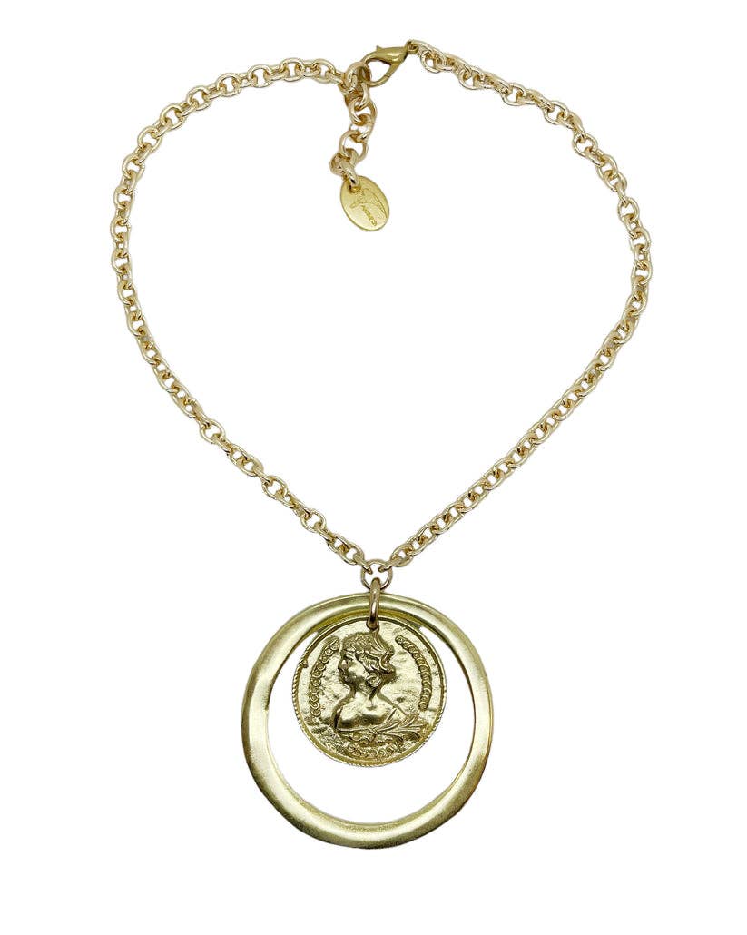 Gd Coin necklace with gold hoop