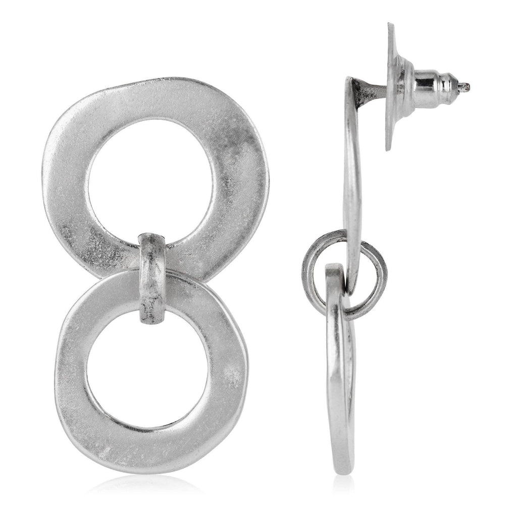 Zilveren double hoop hanger oorbel