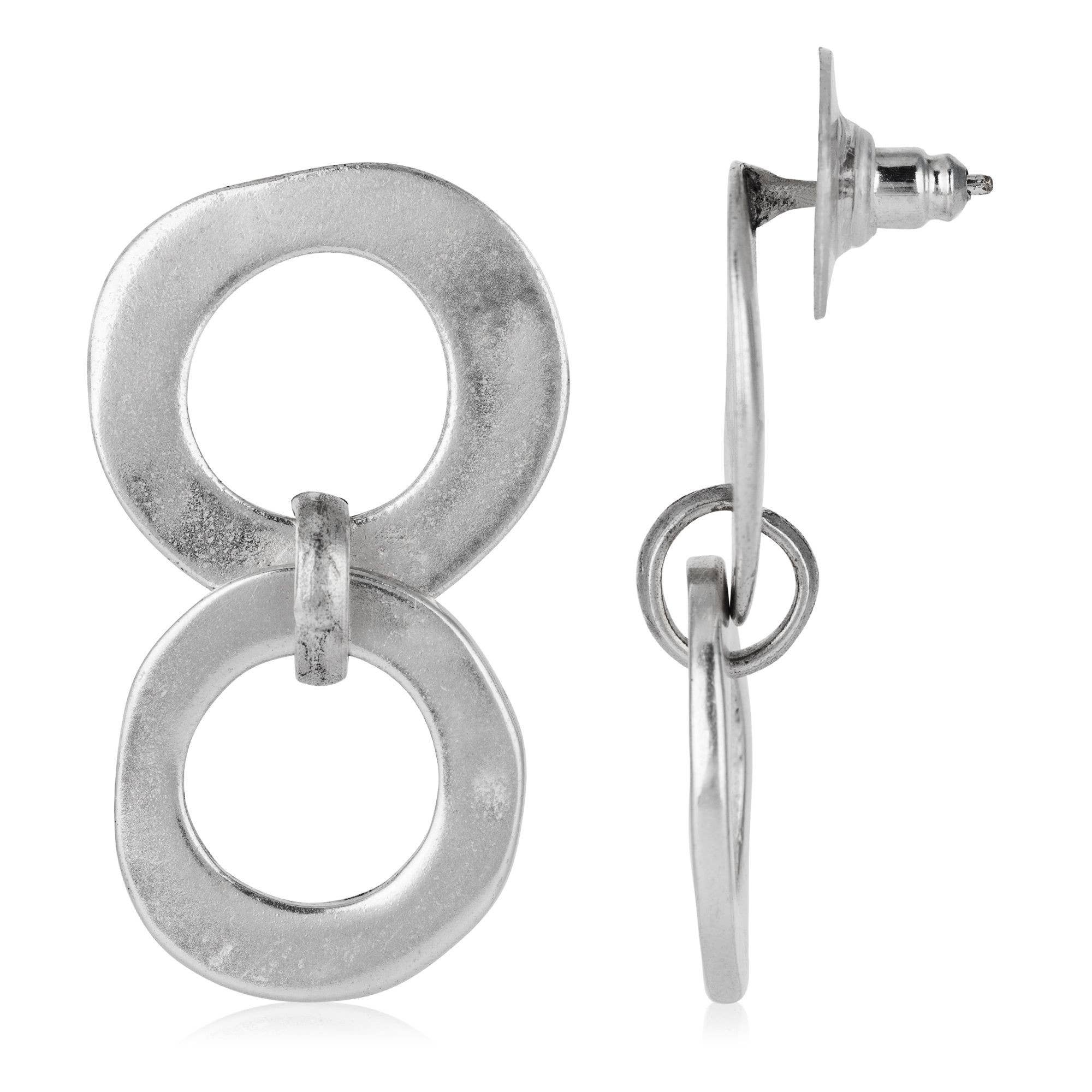 Zilveren double hoop hanger oorbel