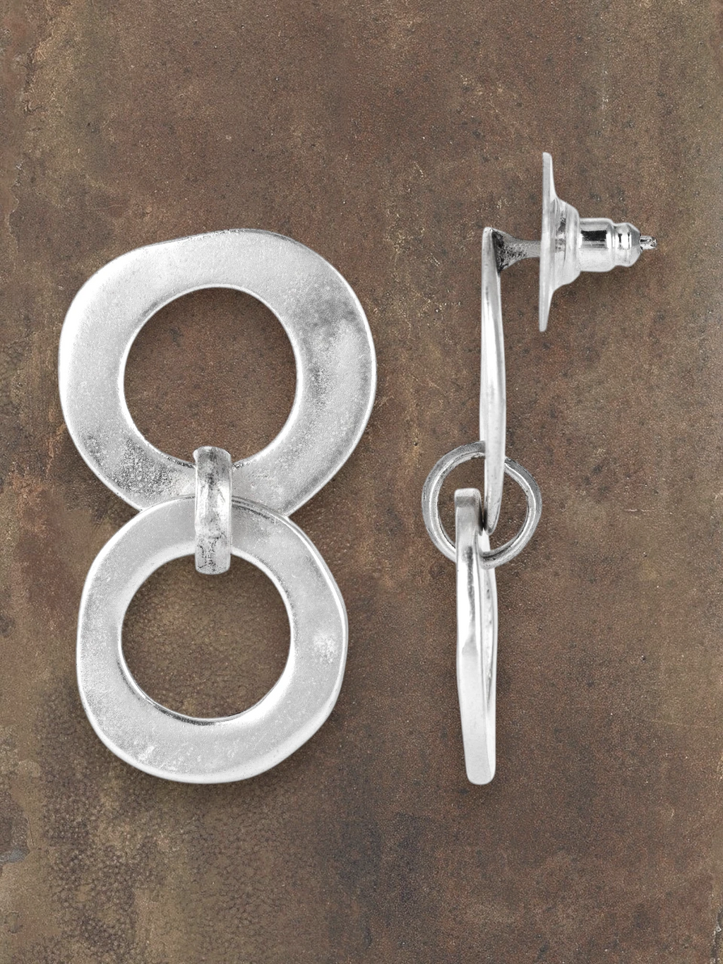 WILDSIDE silver-tone metal interlocking double hoop earrings with post backing.