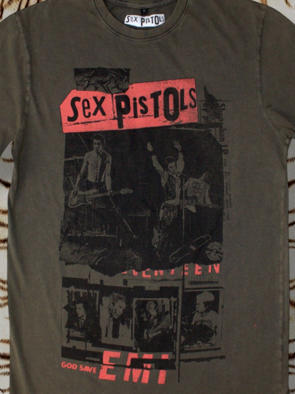The Sex Pistols Unisex Stone Wash T-Shirt: Photo Collage (Green)