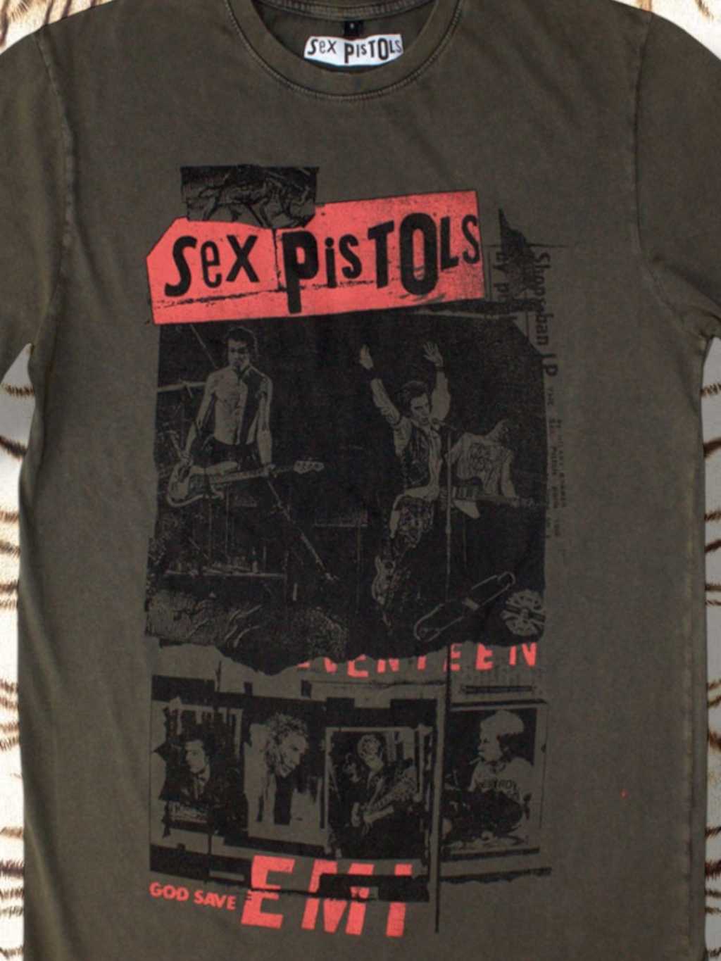 The Sex Pistols Unisex Stone Wash T-Shirt: Photo Collage (Green)