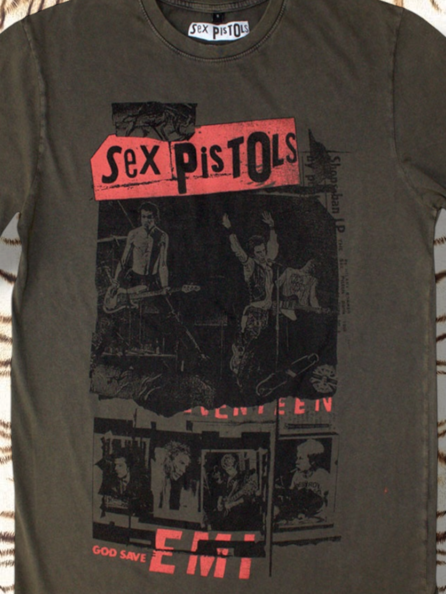 The Sex Pistols Unisex Stone Wash T-Shirt: Photo Collage (Green)